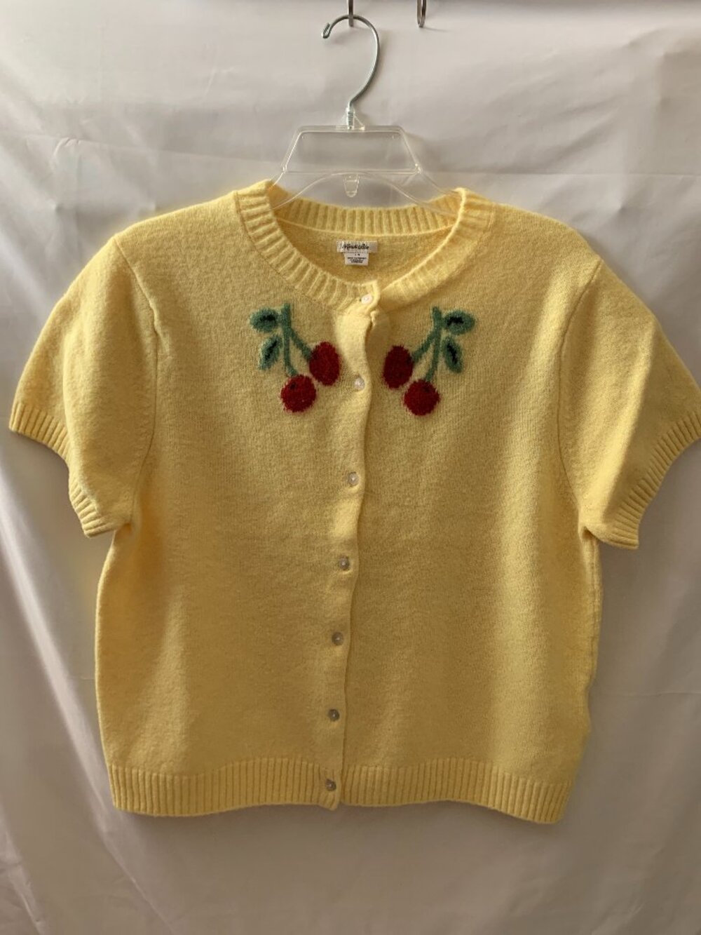 KIMCHI BLUE x URBAN OUTFITTERS Cherry Knit Sweater Top in Yellow Sz LARGE - Picture 1 of 5